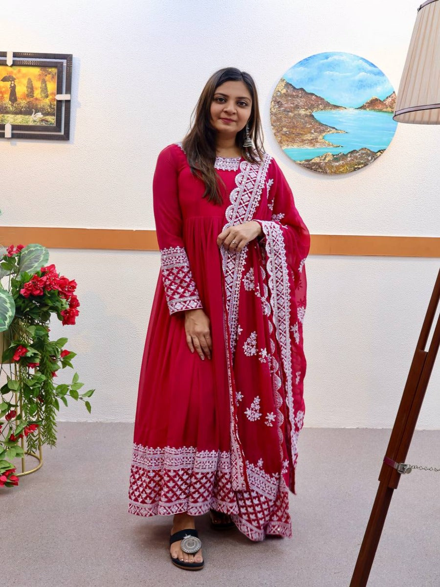 Launching Party Wear Look Heavy Georgette With Sequence Coding Embroidery Work Gown & Dupatta.