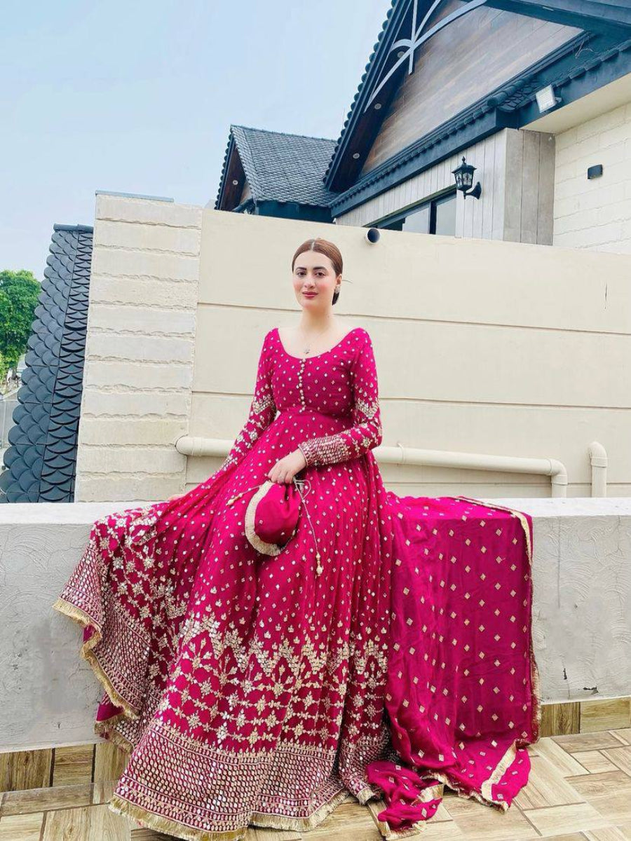 Launching New Party Wear Look Pure Faux Georgette Fancy Anarkali Gown,Dupatta & Bottom Set