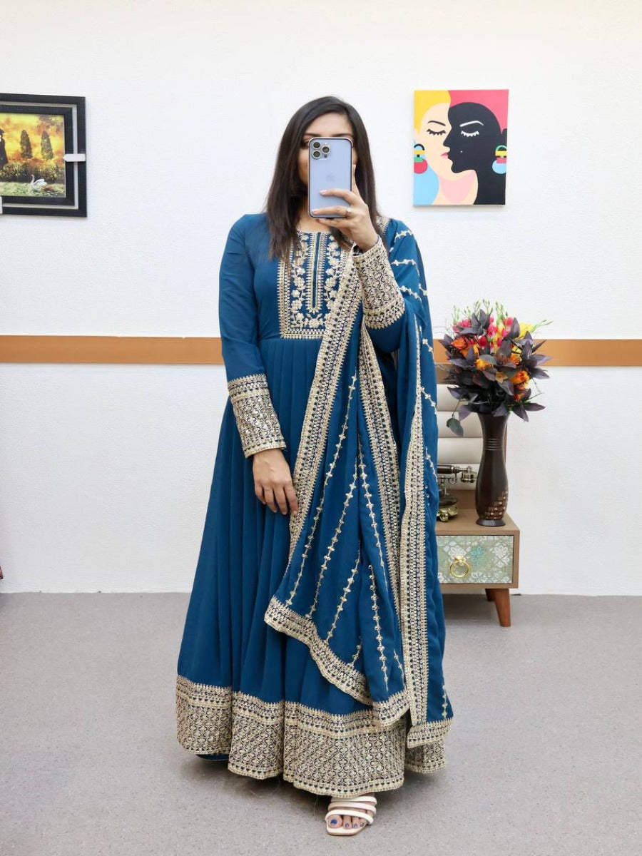 Launching Party Wear Look Heavy Georgette With Sequence Coding Embroidery Work Gown & Dupatta.