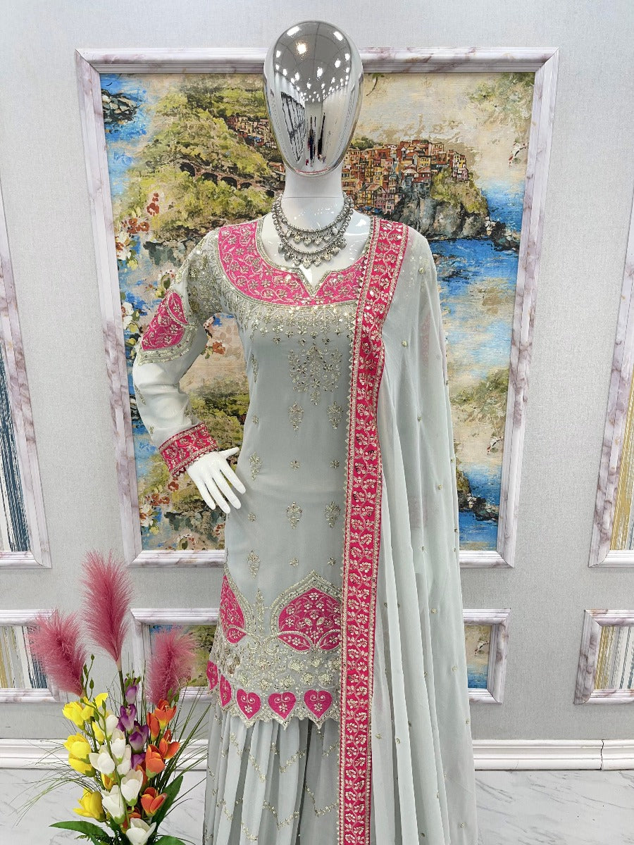Launching New Đěsigner Party Wear Look Top Plazzo & Dupatta Set.