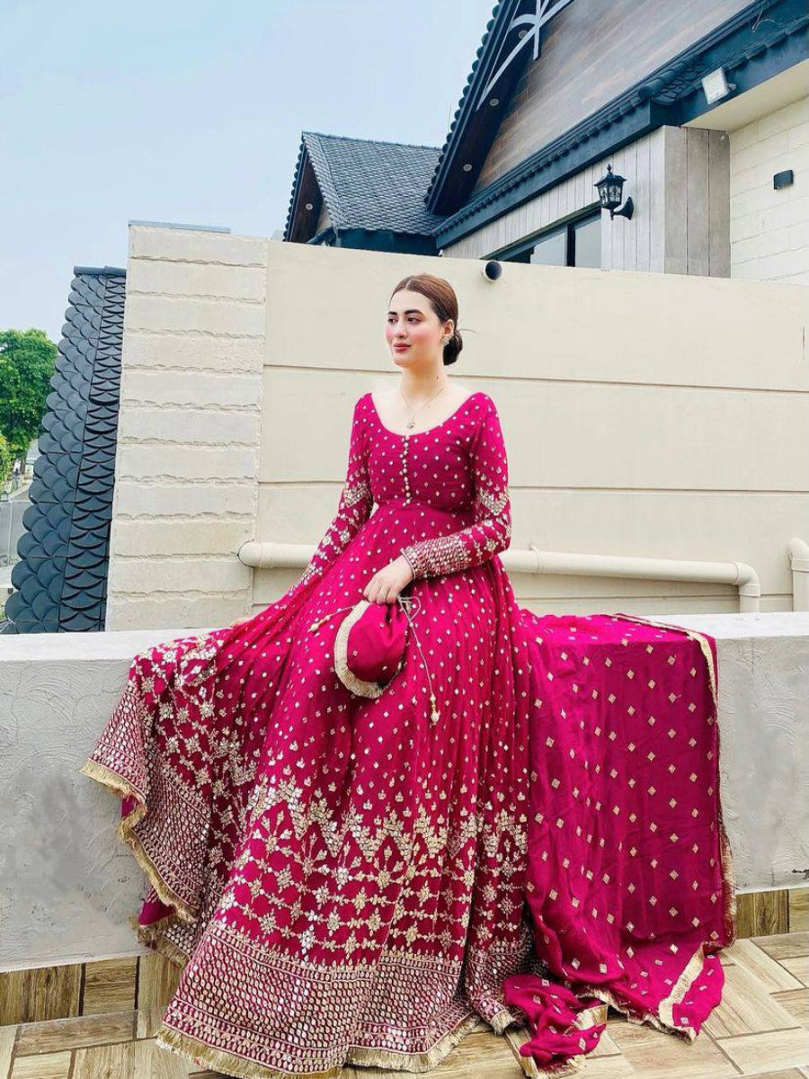 Launching New Party Wear Look Pure Faux Georgette Fancy Anarkali Gown,Dupatta & Bottom Set