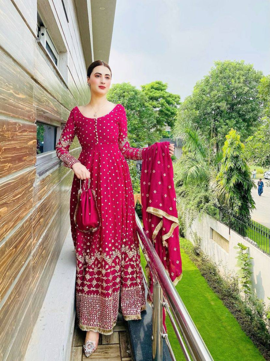 Launching New Party Wear Look Pure Faux Georgette Fancy Anarkali Gown,Dupatta & Bottom Set