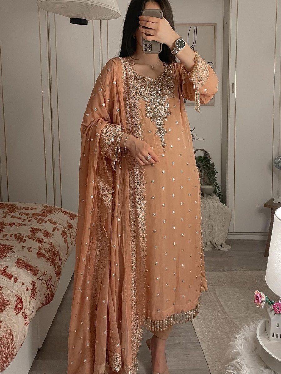 Launching New Đěsigner Party Wear Look Heavy Faux Georgette Top Bottom & Dupatta Set.