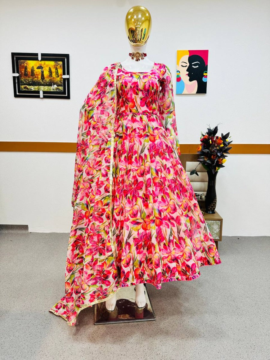 Launching New Designer Party Wear Look Anarkali Gown & Dupatta.