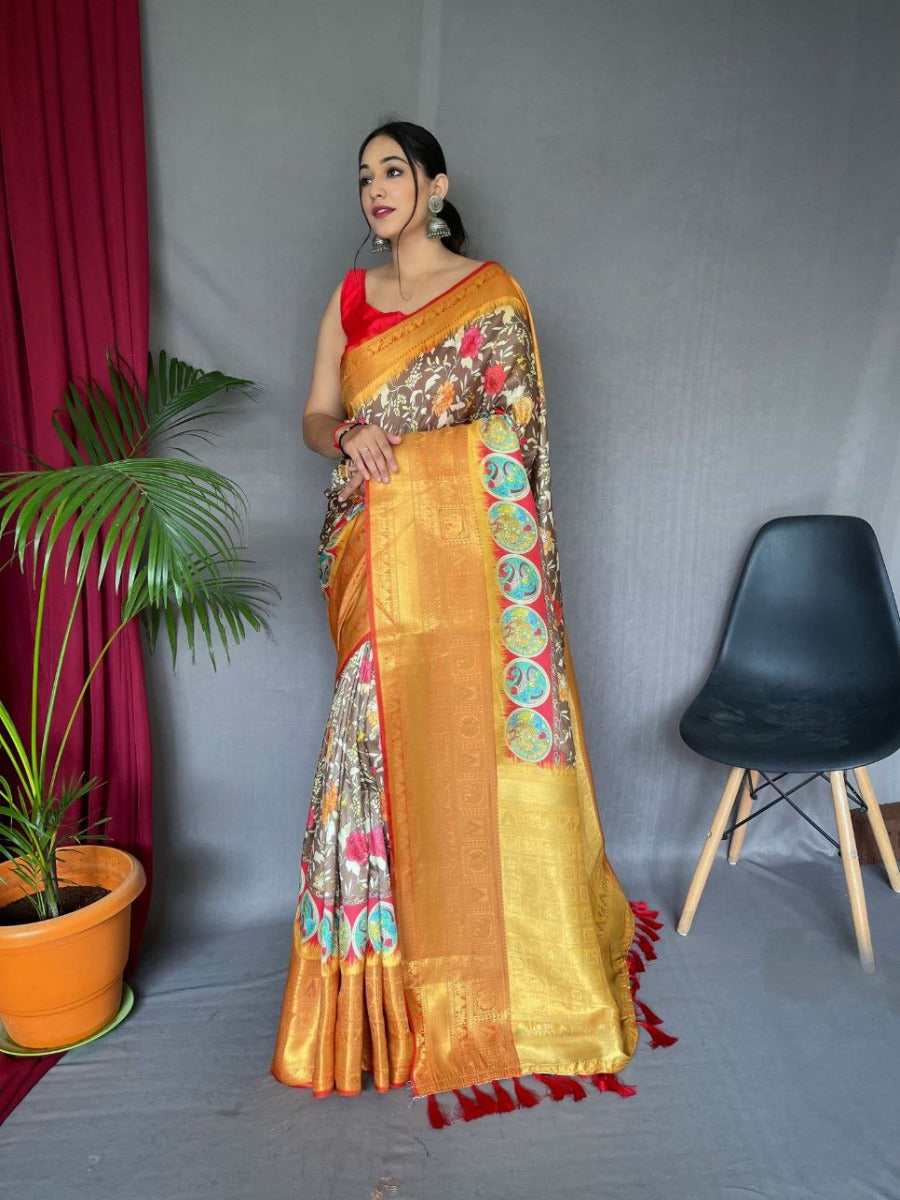 Launching Pure Kanchipuram Kalamkari Printed Saree.