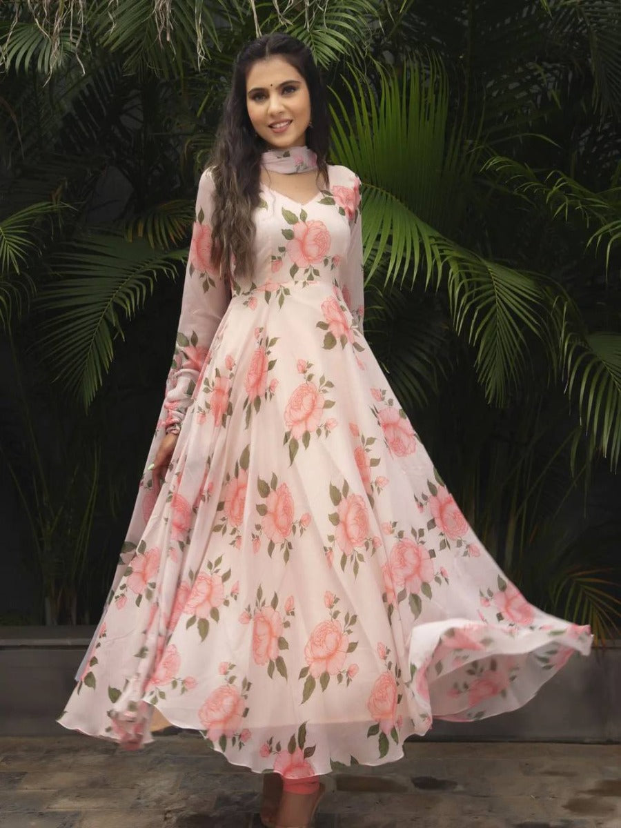 PRESENTING NEW PURE SOFT GEORGETTE FLORAL ANARKALI KURTI BOTTOM WITH  DUPATTA COLLATION.