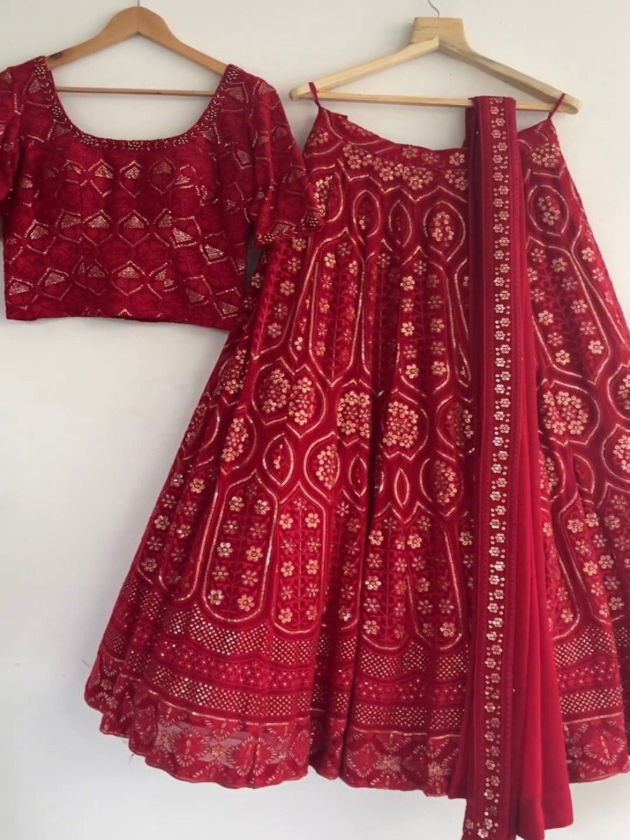 BEUTIQUE STYLES BRODAL GEORGETTE SEQUANCE WORK LEHENGA CHOLI WITH DUPATTA.