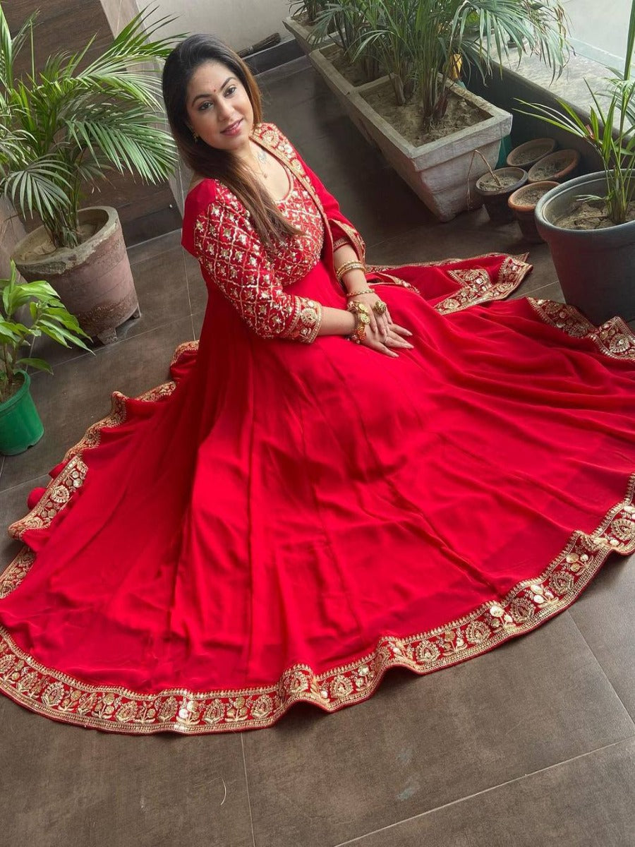 Launching New Designer Wedding Wear Look Full Gorgette Anarkali Gown & Dupatta Set.