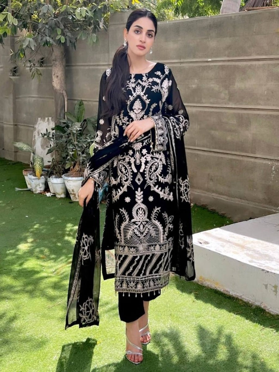New Lunching 3 Piece Embroidery Work With Moti Latkan Kurti - Bottom With Dupatta.