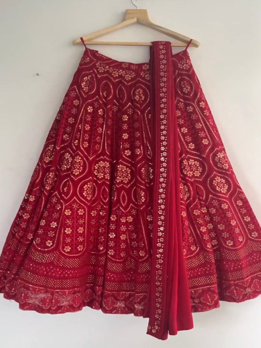 BEUTIQUE STYLES BRODAL GEORGETTE SEQUANCE WORK LEHENGA CHOLI WITH DUPATTA.