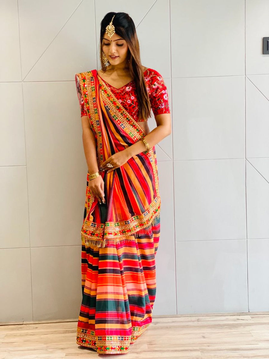 NEW PARTY WEAR RAJWADI STYLE SEQUANCE WORK SILK SAREE WITH WORK BLOUSE.