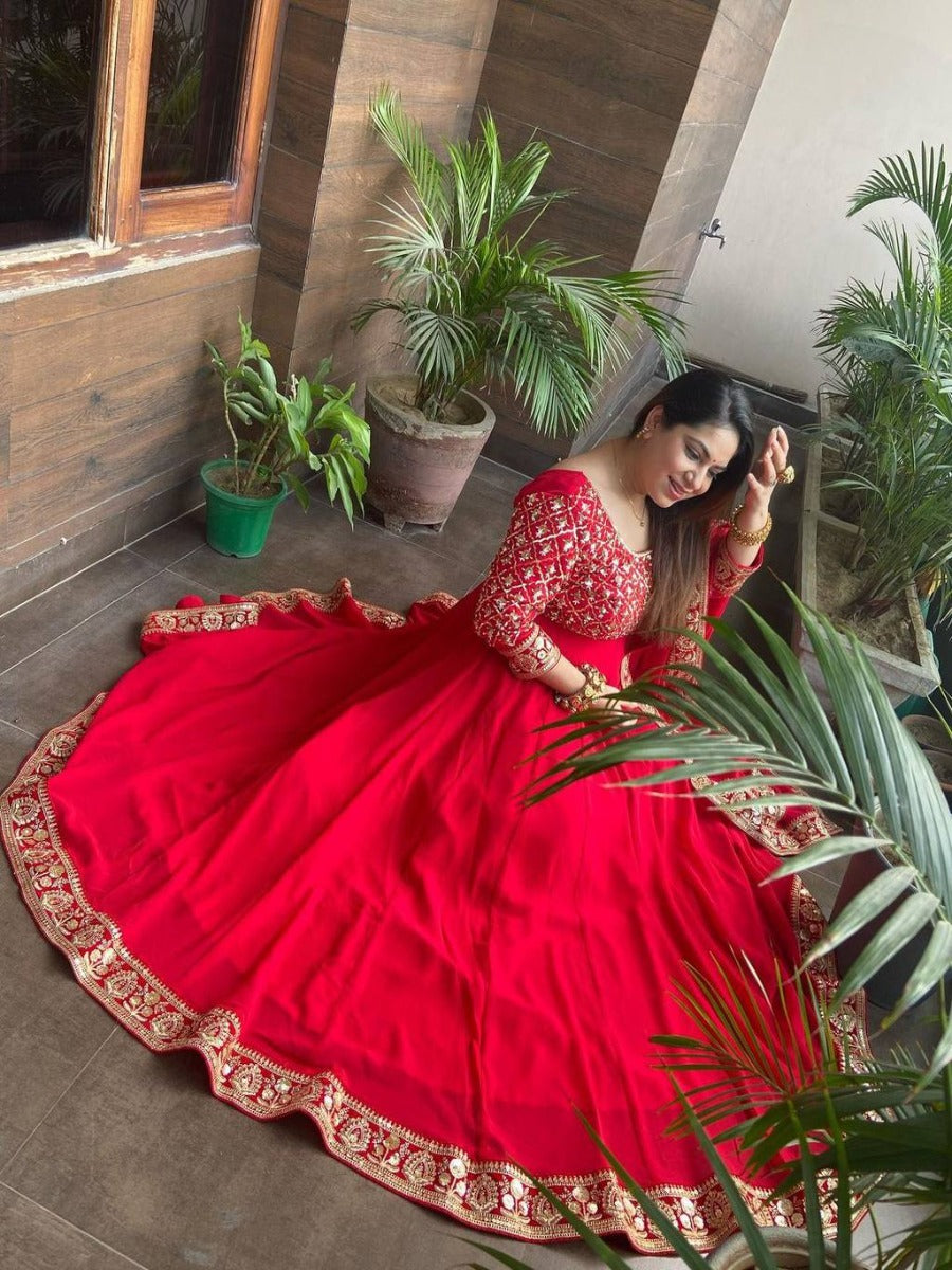 Launching New Designer Wedding Wear Look Full Gorgette Anarkali Gown & Dupatta Set.
