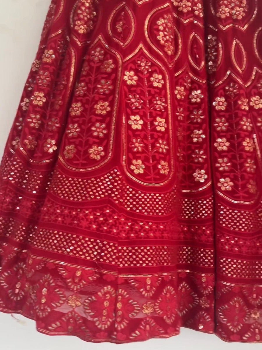 BEUTIQUE STYLES BRODAL GEORGETTE SEQUANCE WORK LEHENGA CHOLI WITH DUPATTA.