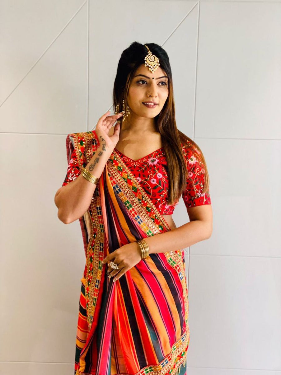 NEW PARTY WEAR RAJWADI STYLE SEQUANCE WORK SILK SAREE WITH WORK BLOUSE.