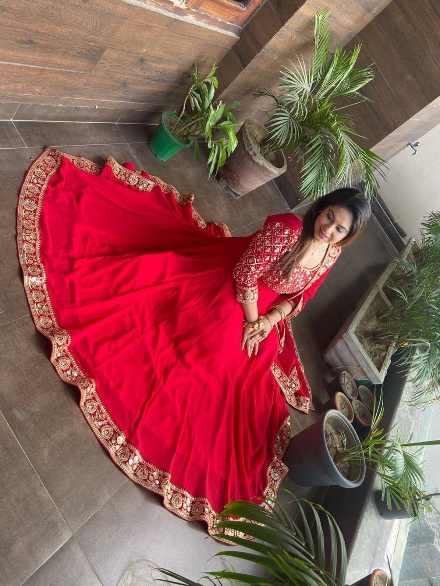Launching New Designer Wedding Wear Look Full Gorgette Anarkali Gown & Dupatta Set.