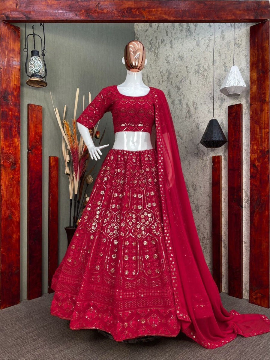 BEUTIQUE STYLES BRODAL GEORGETTE SEQUANCE WORK LEHENGA CHOLI WITH DUPATTA.