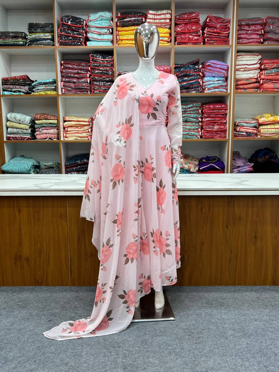 PRESENTING NEW PURE SOFT GEORGETTE FLORAL ANARKALI KURTI BOTTOM WITH DUPATTA COLLATION.