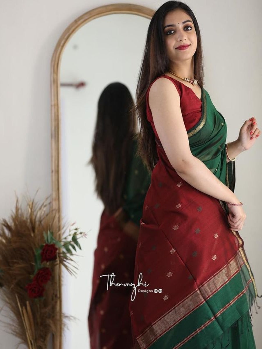 PRESENTING SPECIAL LILAN SOFT COTTON FABRIC MAHESHWARI SAREE.