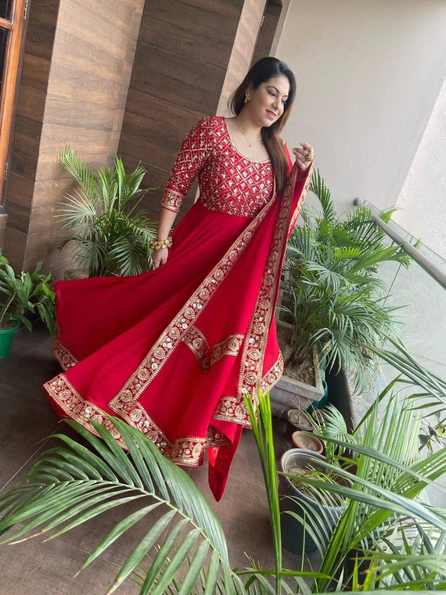 Launching New Designer Wedding Wear Look Full Gorgette Anarkali Gown & Dupatta Set.