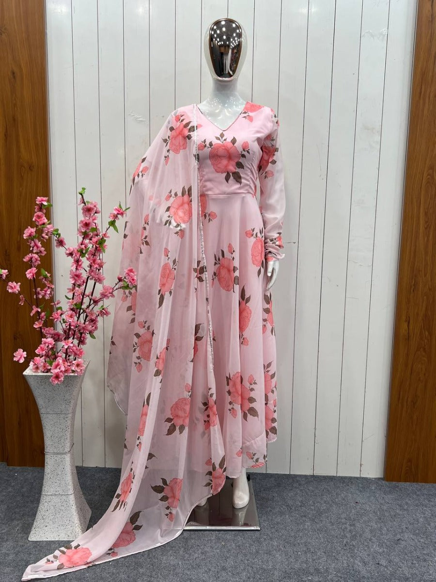 PRESENTING NEW PURE SOFT GEORGETTE FLORAL ANARKALI KURTI BOTTOM WITH DUPATTA COLLATION.