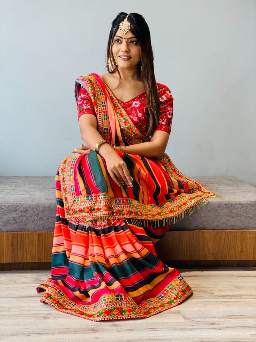 NEW PARTY WEAR RAJWADI STYLE SEQUANCE WORK SILK SAREE WITH WORK BLOUSE.
