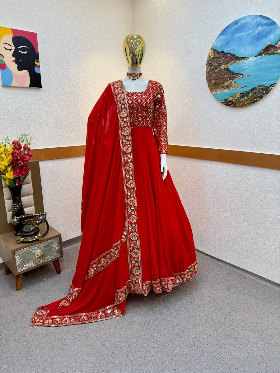 Launching New Designer Wedding Wear Look Full Gorgette Anarkali Gown & Dupatta Set.