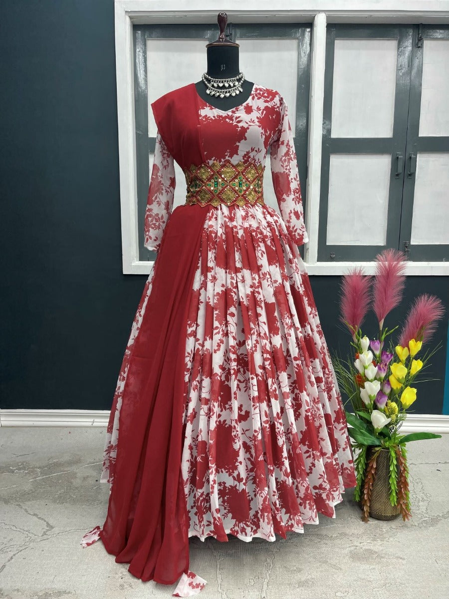 Launching New Party Wear Look Gown & Dupatta Set With Belt.