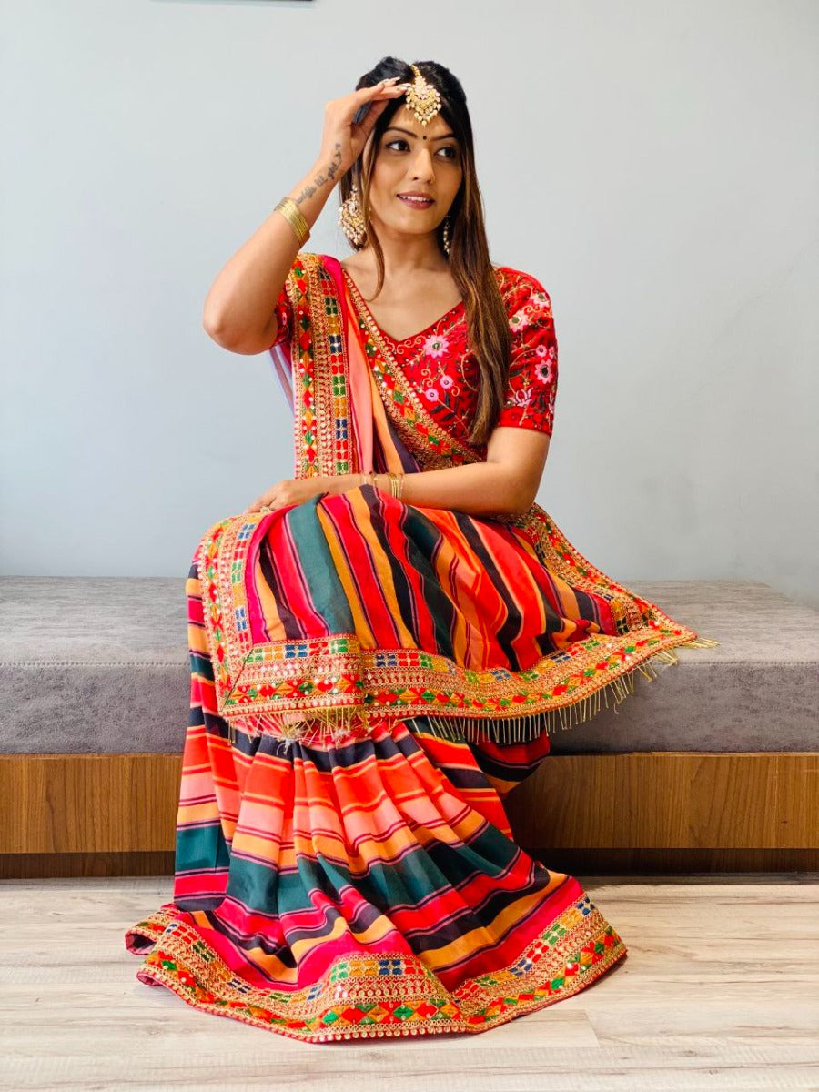 NEW PARTY WEAR RAJWADI STYLE SEQUANCE WORK SILK SAREE WITH WORK BLOUSE.