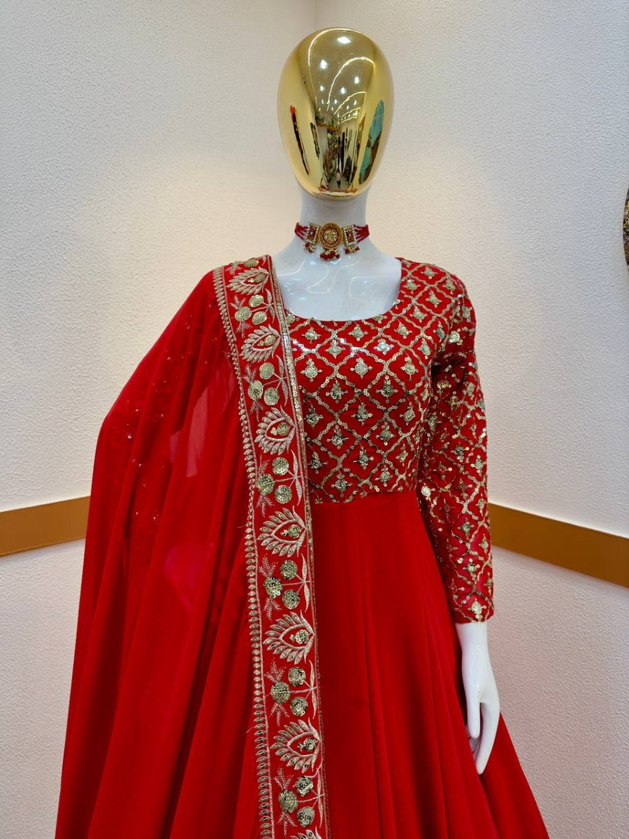 Launching New Designer Wedding Wear Look Full Gorgette Anarkali Gown & Dupatta Set.