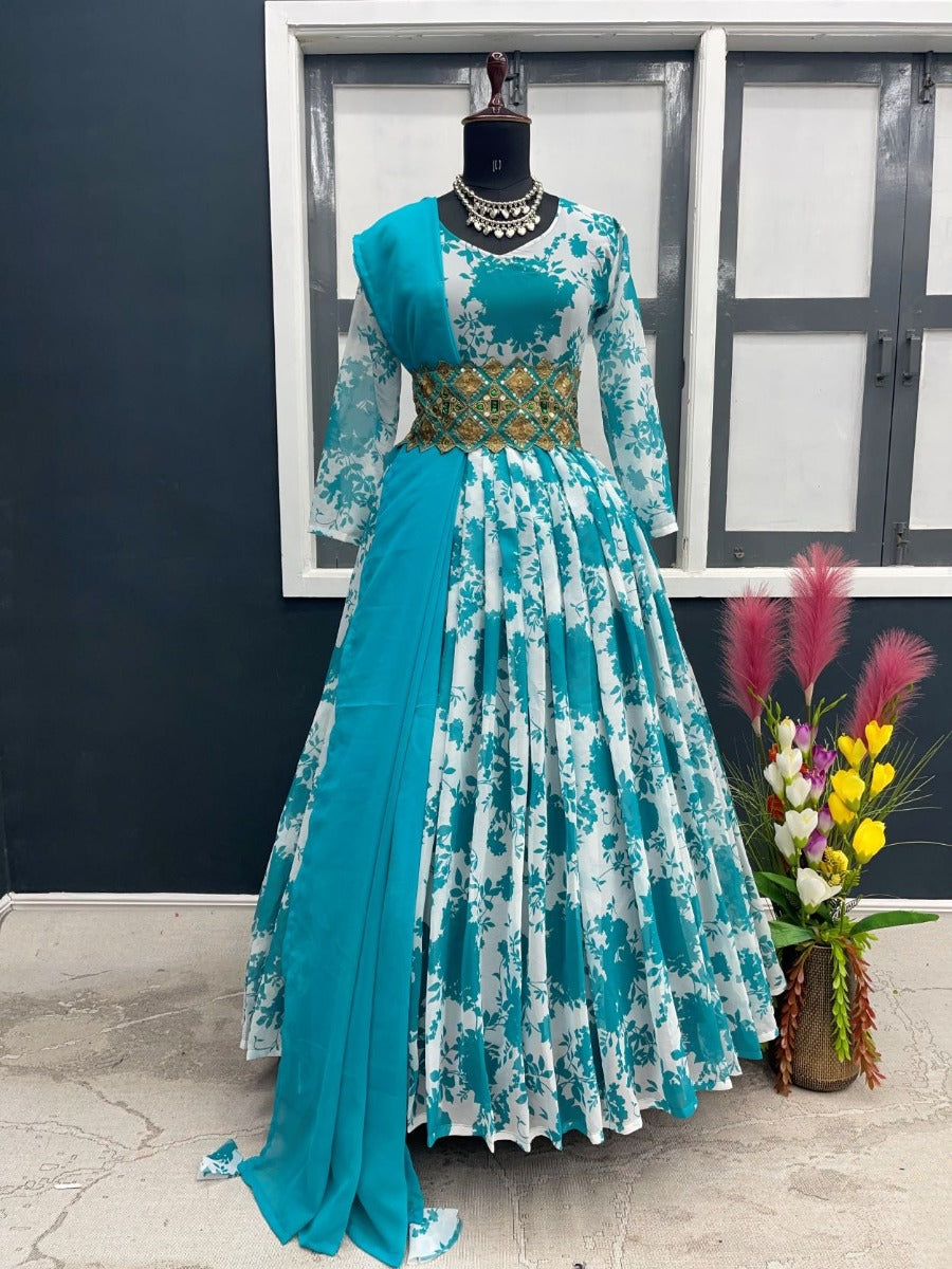Launching New Party Wear Look Gown & Dupatta Set With Belt.