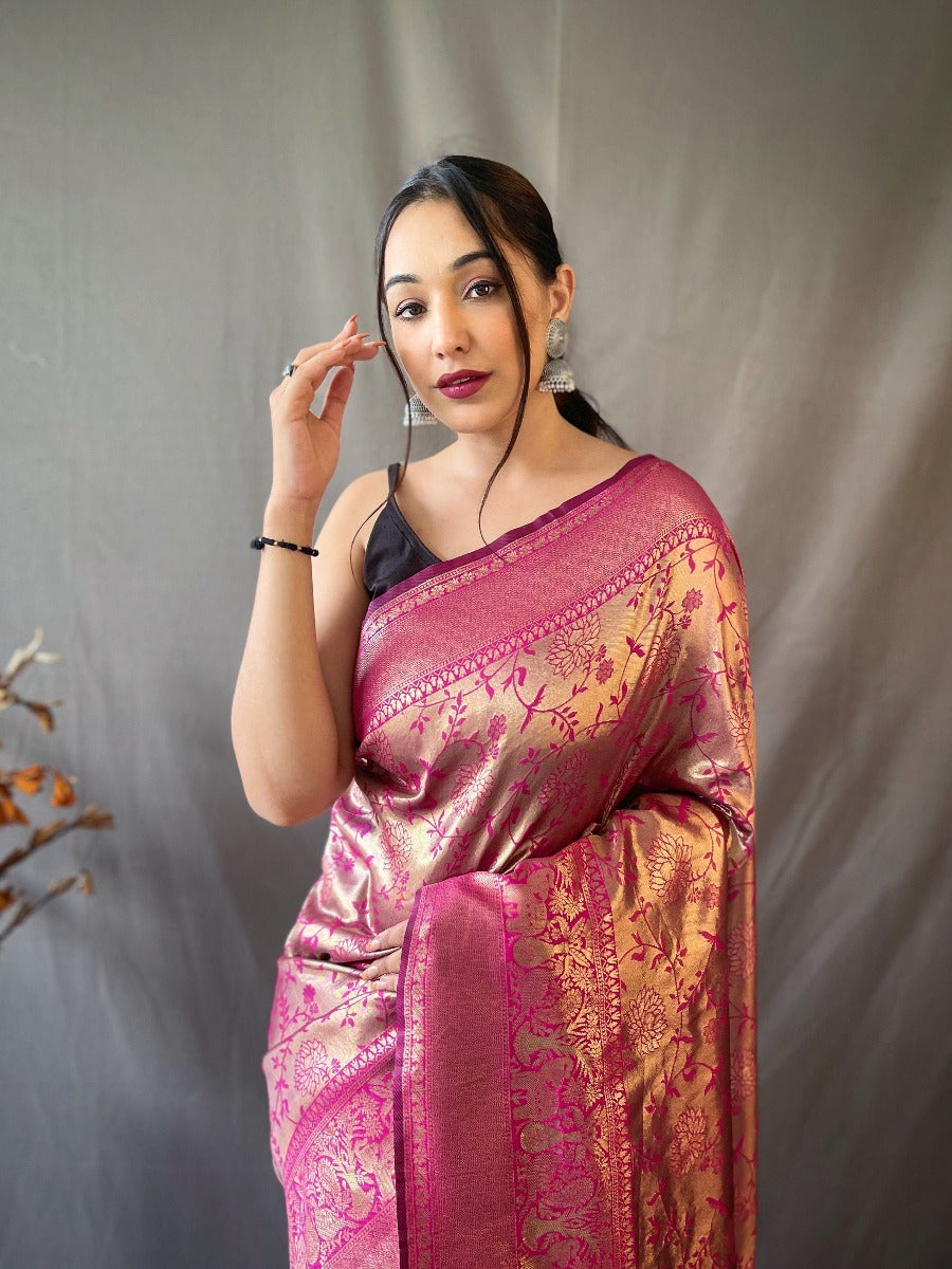 Orginal pure heavy silk Saree With weaved zari & heavy jaal work.
