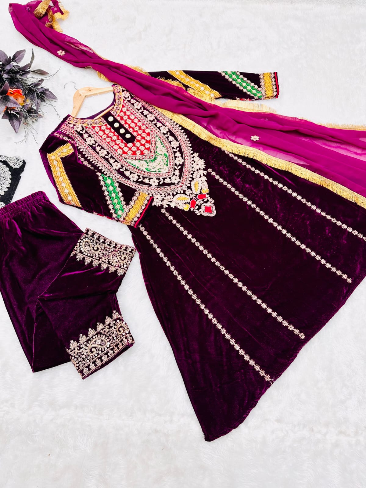 Afghan Dress Tradition Design In Wine