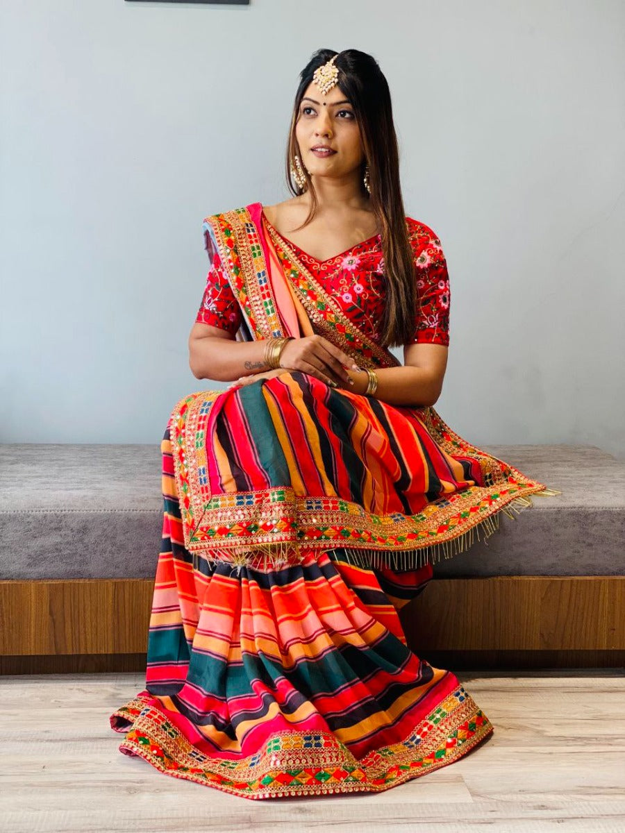NEW PARTY WEAR RAJWADI STYLE SEQUANCE WORK SILK SAREE WITH WORK BLOUSE.