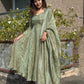 Launching New Party Wear Look Pur Twil Gold Net Anarkali Gown,Dupatta & Plazzo Set.