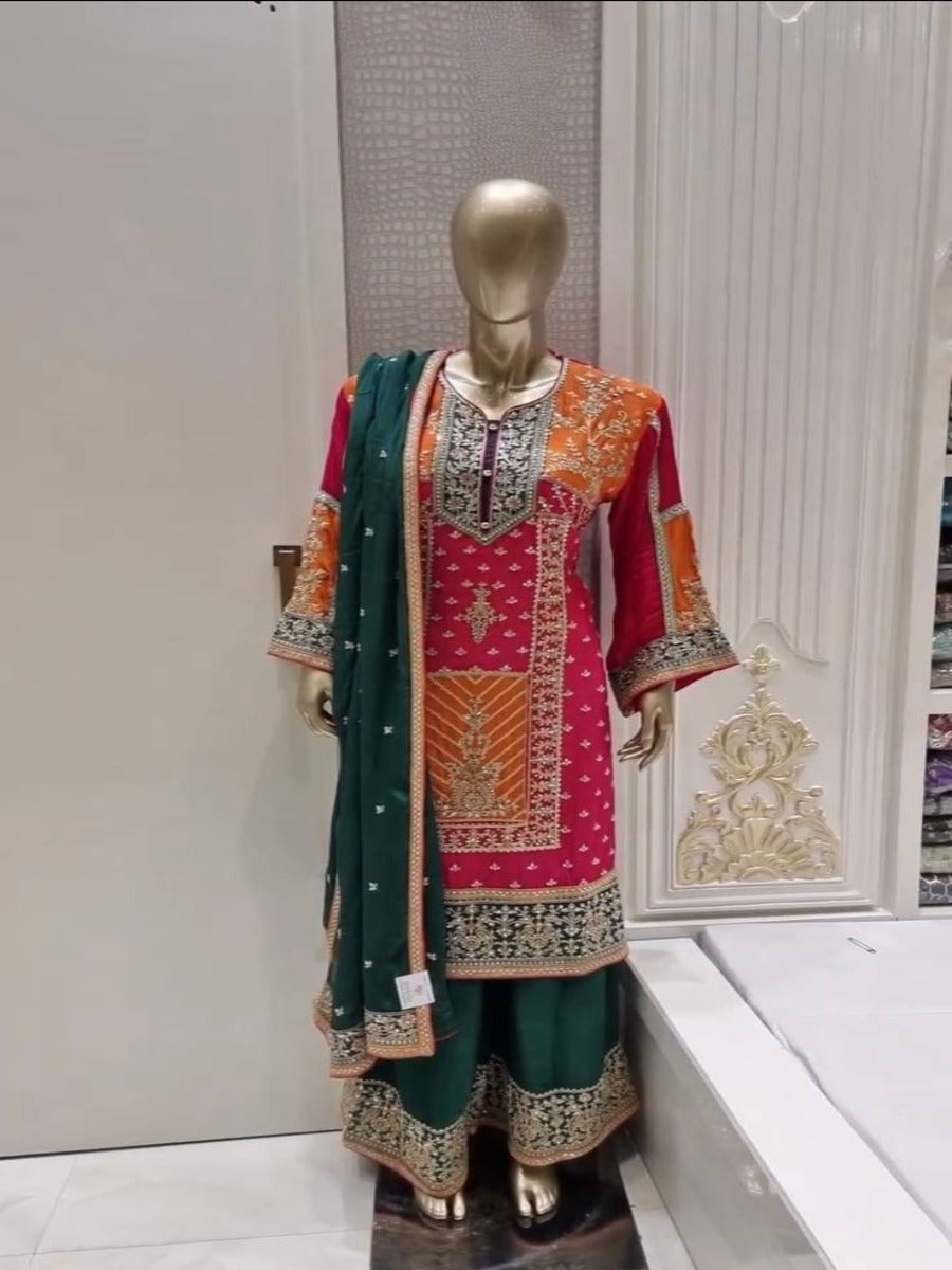 Launching New Designer Party Wear Look Top Plazzo & Dupatta Set.