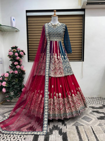 Launching New Designer Wedding Wear Look Faux Georgette Top-Lehenga & Dupatta Set.