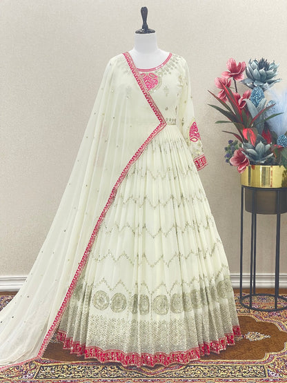 Launching New Party Wear Look Dubal Sequence Embroidery Work Gown & Dupatta Set.