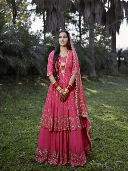 Launching New Designer Wedding Wear Look Faux Georgette Top-Lehenga & Dupatta Set.