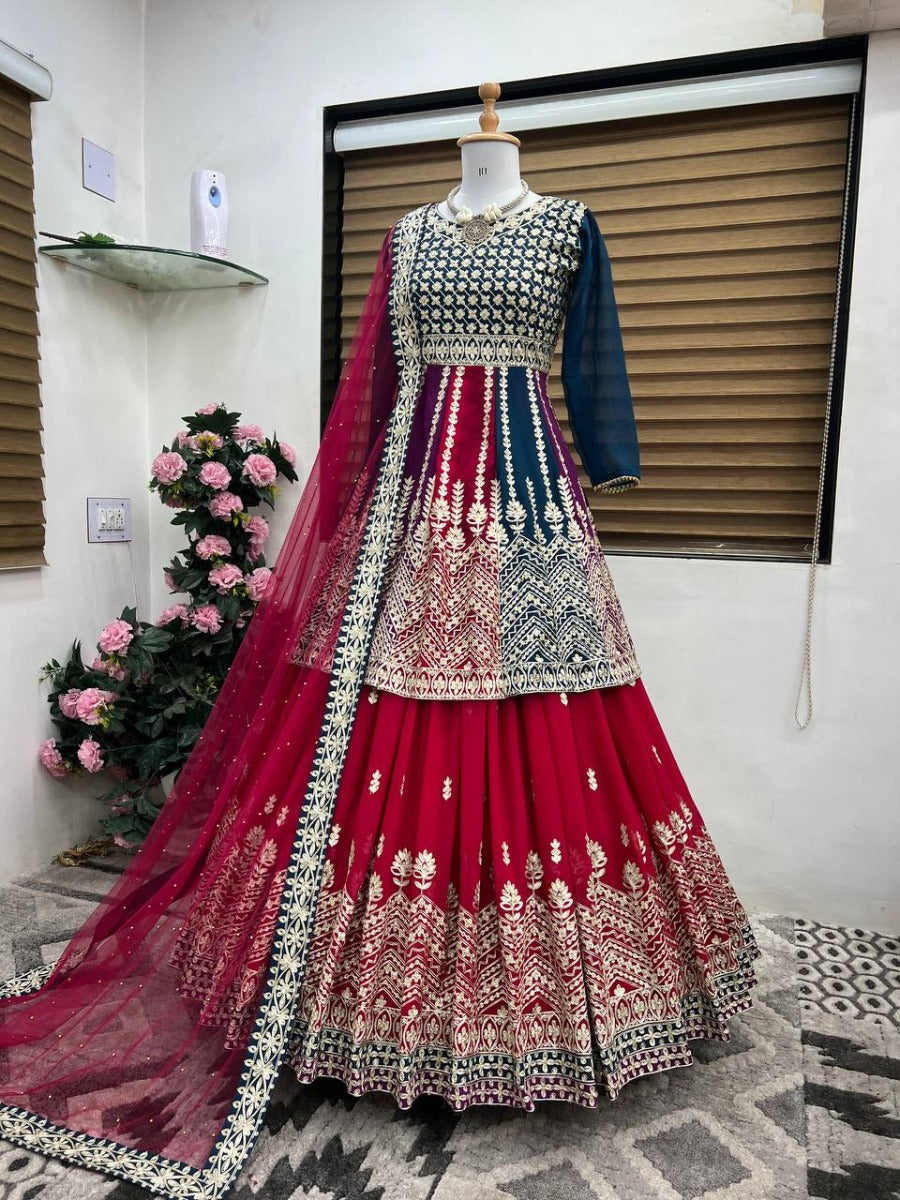 Launching New Designer Wedding Wear Look Faux Georgette Top-Lehenga & Dupatta Set.