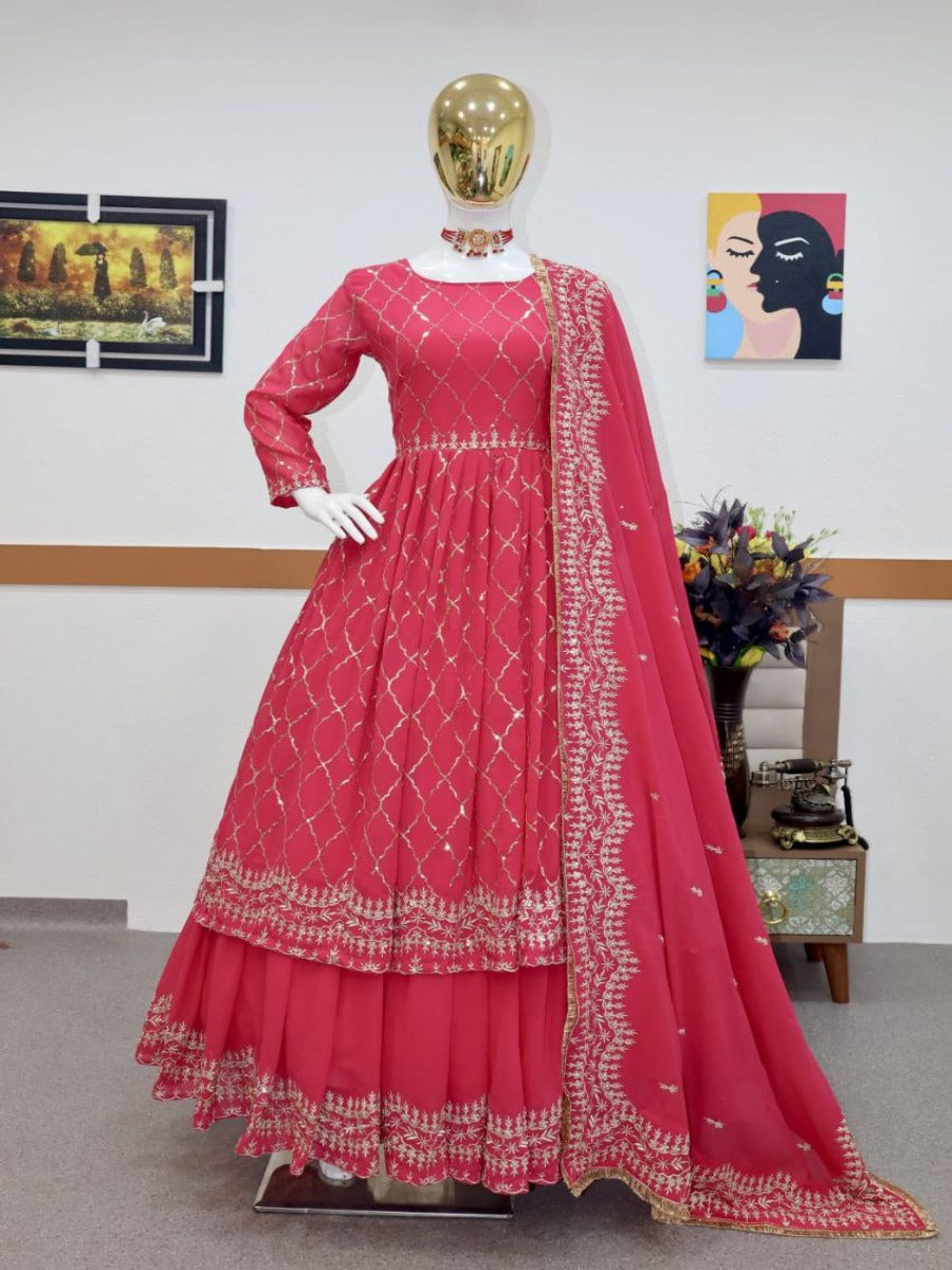 Launching New Designer Wedding Wear Look Faux Georgette Top-Lehenga & Dupatta Set.