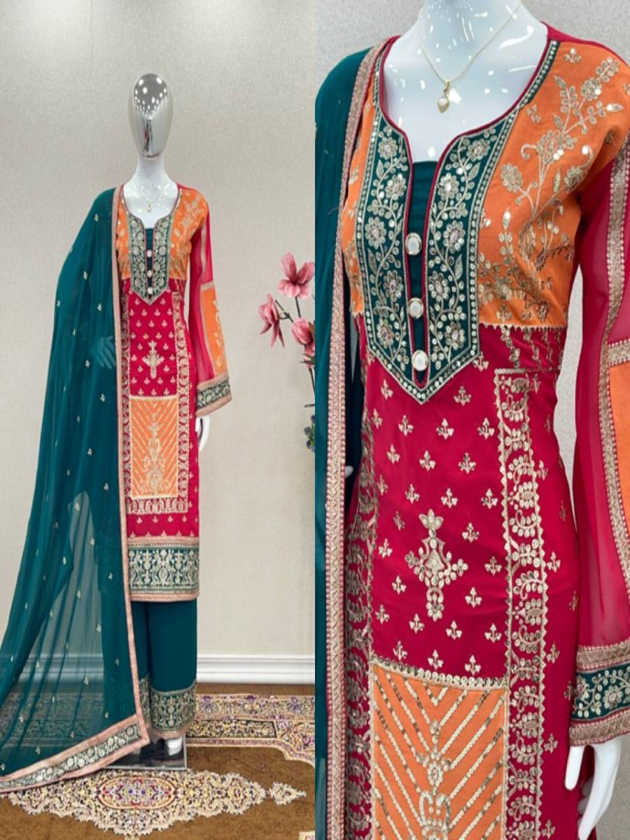 Launching New Designer Party Wear Look Top Plazzo & Dupatta Set.