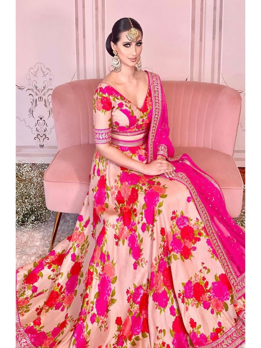 New Design Style Pink Colour Net Lehenga Choli.