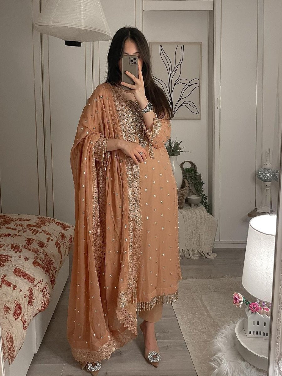 Launching New Đěsigner Party Wear Look Heavy Faux Georgette Top Bottom & Dupatta Set.