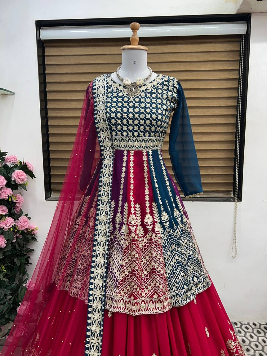 Launching New Designer Wedding Wear Look Faux Georgette Top-Lehenga & Dupatta Set.