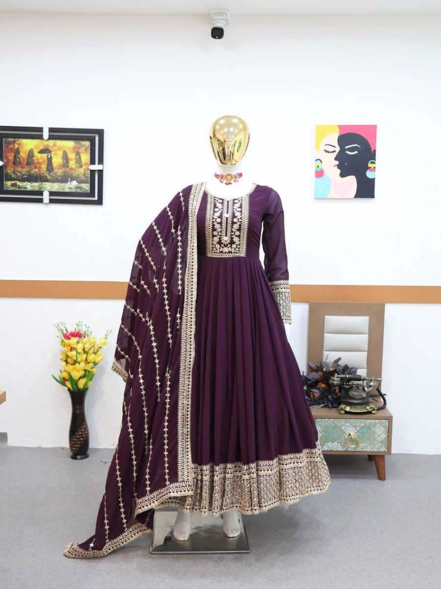 Launching Party Wear Look Heavy Georgette With Sequence Coding Embroidery Work Gown & Dupatta.