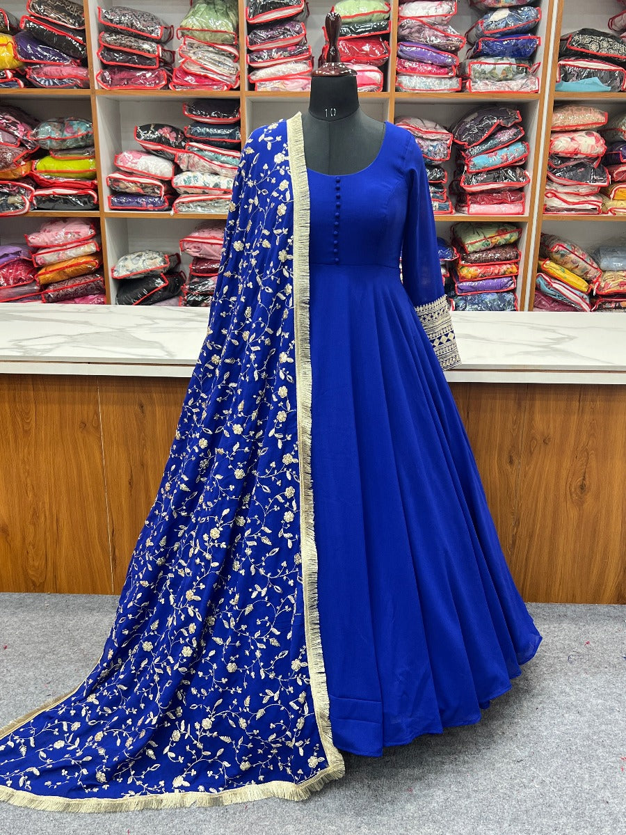 PRESENTING NEW GEORGETTE GOWN DUPPTA FULL SET WITH PENT READY TO WEAR.