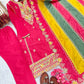 Launching New Đěsigner Party Wear Look Heavy Pur Chinon Silk Top Plazzo & Multi Color Dupatta Set.