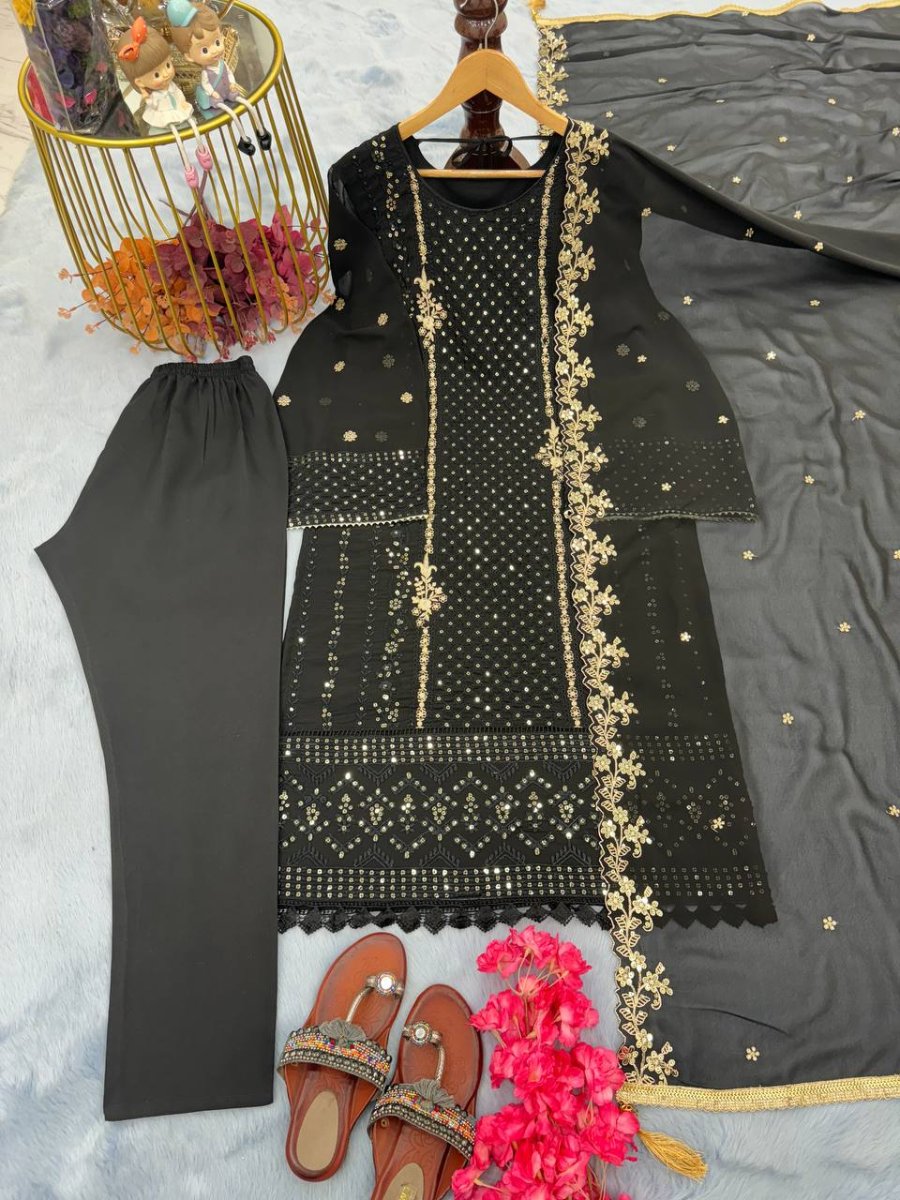 Launching New Đěsigner Party Wear Look Heavy Faux Georgette Top Bottom & Dupatta Set.