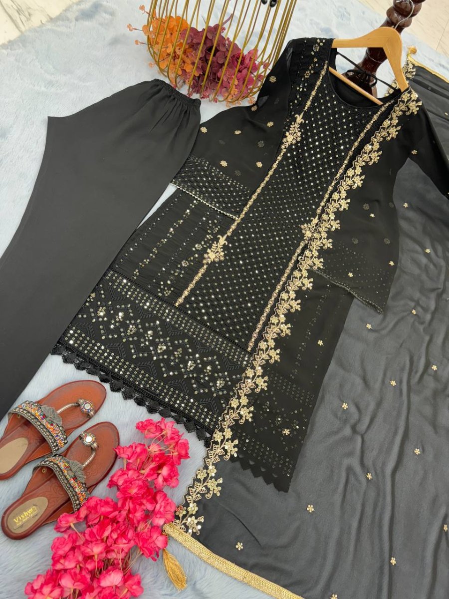 Launching New Đěsigner Party Wear Look Heavy Faux Georgette Top Bottom & Dupatta Set.