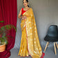 Banarasi Sea Green Woven Design Party Wear Saree In Pure Linen